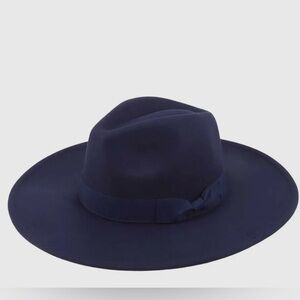 Felt Ribbon Fedora Hat (Navy)